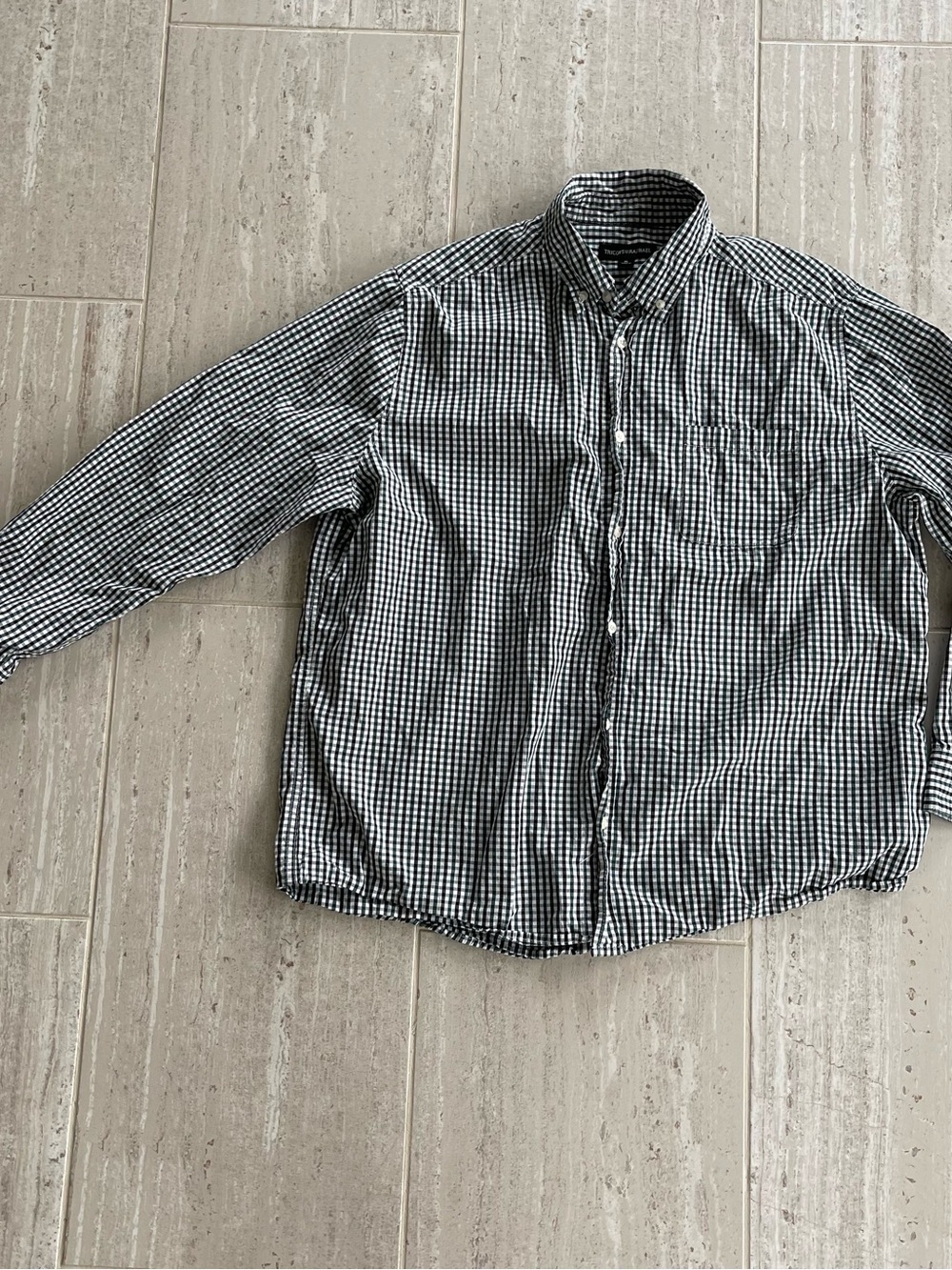 Tricots St Raphael Men's XL Green Black Gingham Check Long Sleeve Shirt